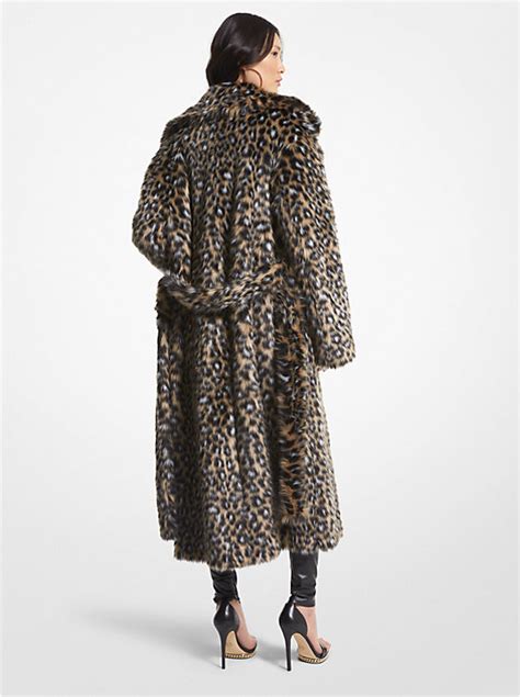 michael kors faux fur leopard print coat|Leopard Print Faux Fur Robe Coat .